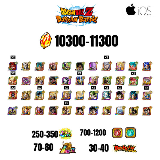[GLOBAL][IOS] 10300-11300 STONES | 4 WWC LR  | FRIEZA LR | BROLY LR | 44 CHARACTERS | 7080 LR + 30-40 DOKKAN FESTIVAL | 700-1200 COIN