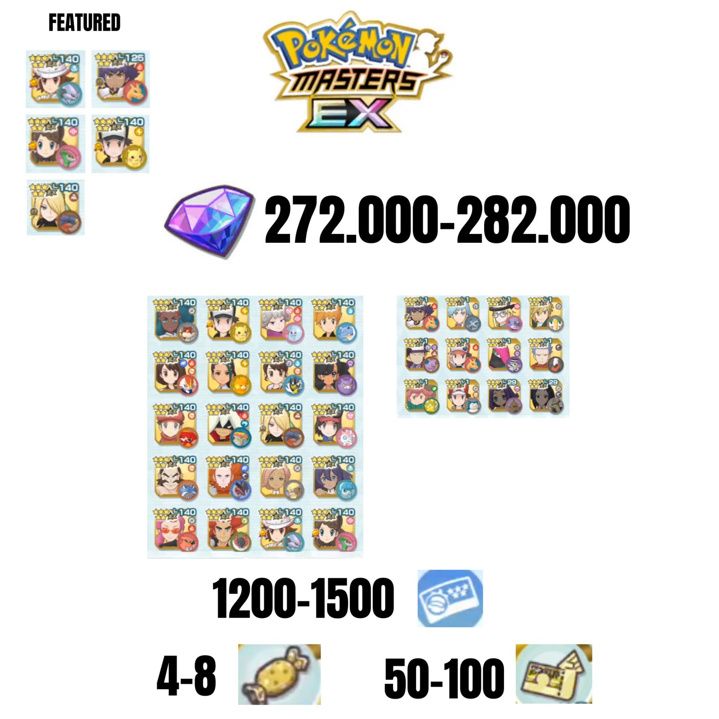 [ANDROID] 272.000-282.000 GEMS | 6 FEATURED UNITS | 32 UNITS GUARANTEED | 1200-1500 TICKET 5-STAR | 4-8 5-STAR MOVE CANDY | 50-100 5-STAR POWER UP