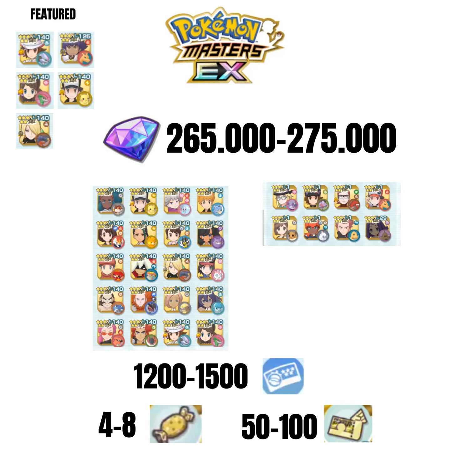 [ANDROID] 265.000-275.000 GEMS | 5 FEATURED UNITS | 28 UNITS GUARANTEED | 1200-1500 TICKET 5-STAR | 4-8 5-STAR MOVE CANDY | 50-100 5-STAR POWER UP