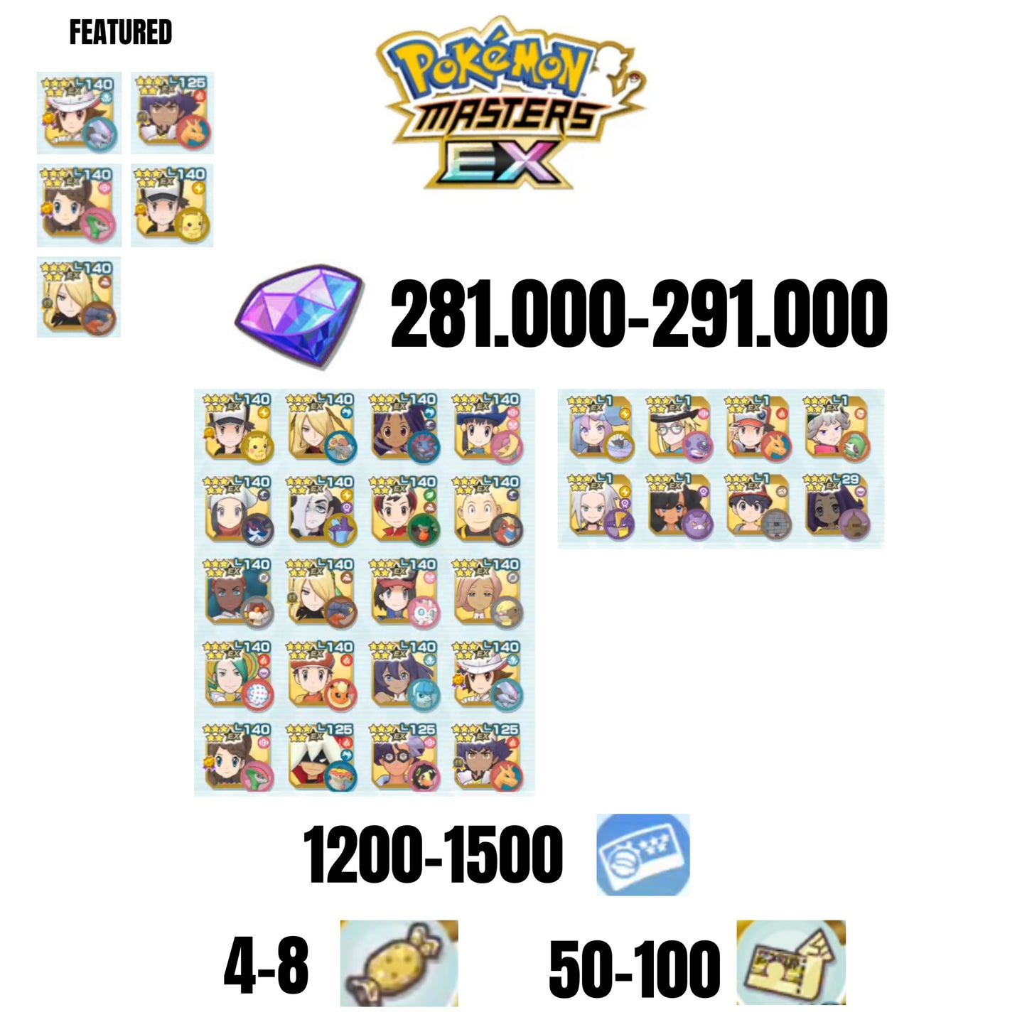 [ANDROID] 281.000-291.000 GEMS | 5 FEATURED UNITS | 28 UNITS GUARANTEED | 1200-1500 TICKET 5-STAR | 4-8 5-STAR MOVE CANDY | 50-100 5-STAR POWER UP