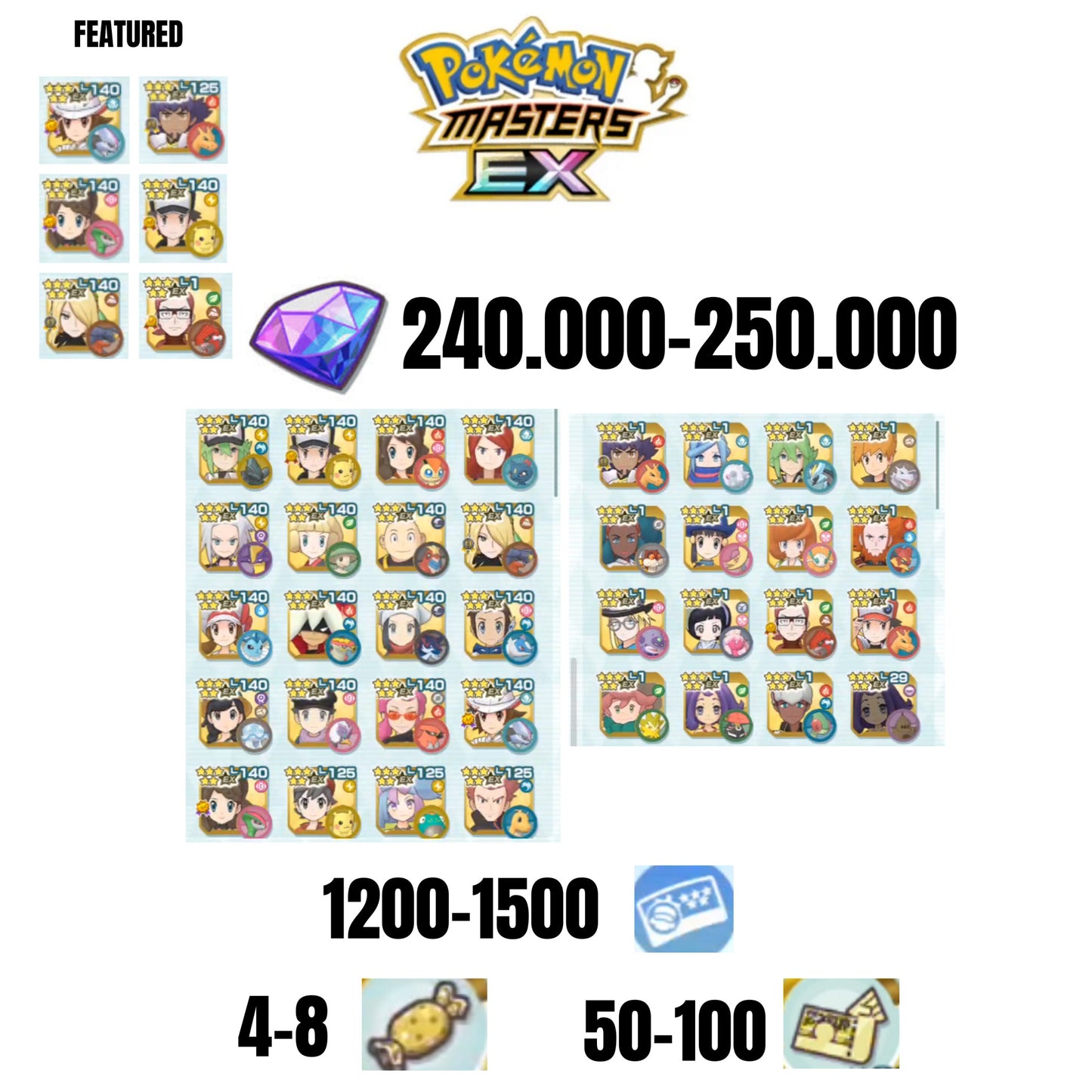 [ANDROID] 240.000-250.000 GEMS | 6 FEATURED UNITS | 36 UNITS GUARANTEED | 1200-1500 TICKET 5-STAR | 4-8 5-STAR MOVE CANDY | 50-100 5-STAR POWER UP