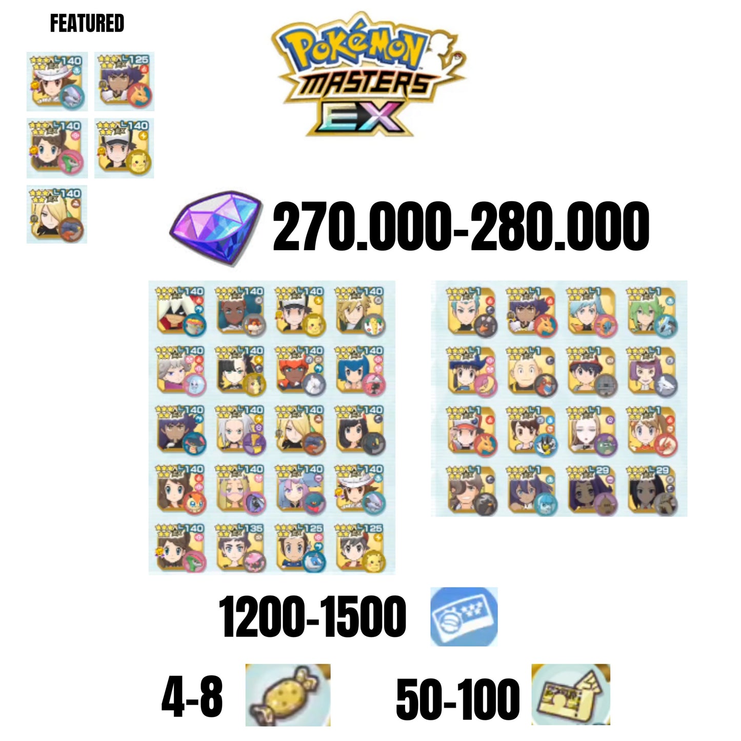[ANDROID] 270.000-280.000 GEMS | 5 FEATURED UNITS | 36 UNITS GUARANTEED | 1200-1500 TICKET 5-STAR | 4-8 5-STAR MOVE CANDY | 50-100 5-STAR POWER UP