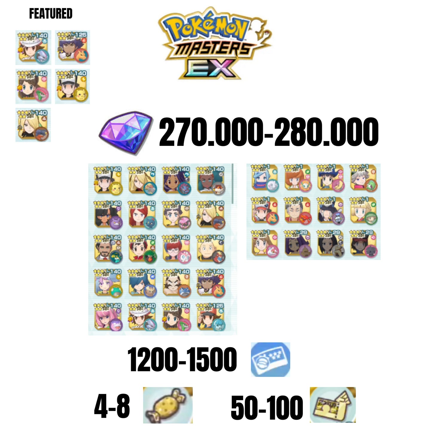 [ANDROID] 270.000-280.000 GEMS | 5 FEATURED UNITS | 32 UNITS GUARANTEED | 1200-1500 TICKET 5-STAR | 4-8 5-STAR MOVE CANDY | 50-100 5-STAR POWER UP