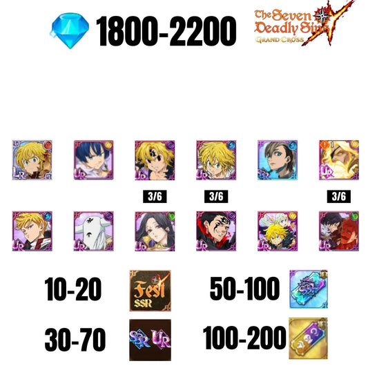 [GLOBAL] 1800-2200 GEMS | ODIN | GAWAIN | NEMESIS MELIODAS | ESCANOR/MERLIN | 10 FEST UR | 30-70 FEST UR/SSR