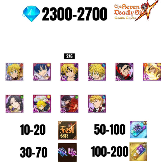 [GLOBAL] 2300-2700 GEMS | ODIN | GAWAIN | NEMESIS MELIODAS | ESCANOR/MERLIN | 9 FEST UR | 30-70 FEST UR/SSR