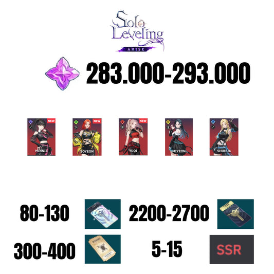 [GLOBAL] 283000-293000 GEMS | 5 COLLABORATION CHARACTER | 5-15 SSR | 80-130 SPECIAL DRAW TICKETS | 2200-2700 NORMAL DRAW TICKETS | 300-400 EQUIP TICKETS