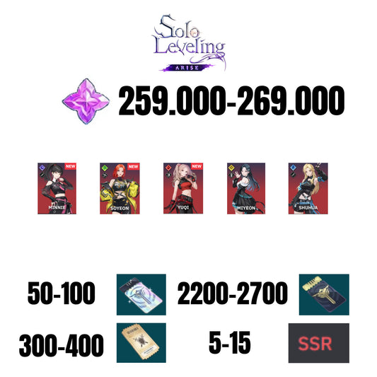[GLOBAL] 259000-269000 GEMS | 5 COLLABORATION CHARACTER | 5-15 SSR | 50-100 SPECIAL DRAW TICKETS | 2200-2700 NORMAL DRAW TICKETS | 300-400 EQUIP TICKETS