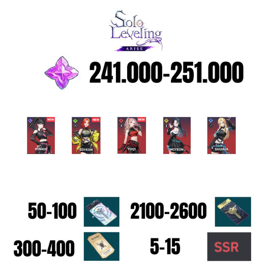 [GLOBAL] 241000-251000 GEMS | 5 COLLABORATION CHARACTER | 5-15 SSR | 50-100 SPECIAL DRAW TICKETS | 2100-2600 NORMAL DRAW TICKETS | 300-400 EQUIP TICKETS