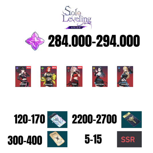 [GLOBAL] 284000-294000 GEMS | 5 COLLABORATION CHARACTER | 5-15 SSR | 120-170 SPECIAL DRAW TICKETS | 2200-2700 NORMAL DRAW TICKETS | 300-400 EQUIP TICKETS