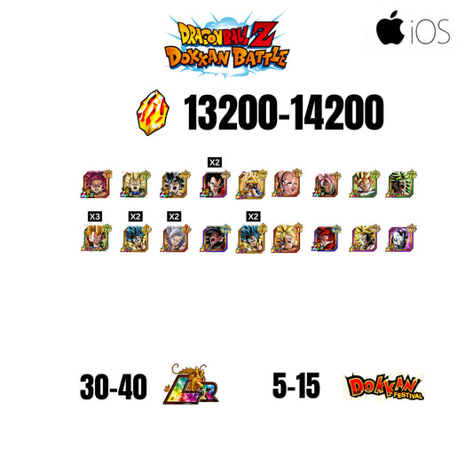[GLOBAL][IOS] 13200-14200 STONES | GOKU SS4 | VEGETA SS3 | GOKU UI LR | VEGETA SS4 LR | 18 CHARACTERS | 30-40 LR + 5-15 DOKKAN FESTIVAL