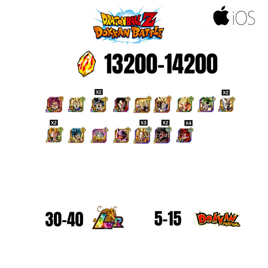[GLOBAL][IOS] 13200-14200 STONES | GOKU SS4 | VEGETA SS3 | GOKU UI LR | VEGETA SS4 LR | 16 CHARACTERS | 30-40 LR + 5-15 DOKKAN FESTIVAL