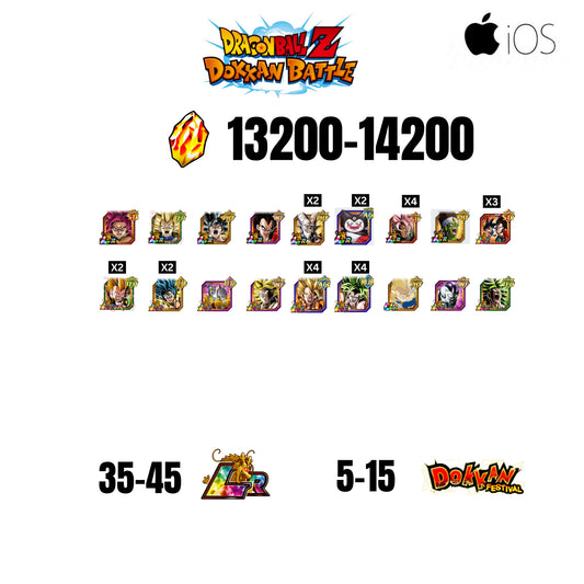 [GLOBAL][IOS] 13200-14200 STONES | GOKU SS4 | VEGETA SS3 | GOKU UI LR | VEGETA SS4 LR | 18 CHARACTERS | 35-45 LR + 5-15 DOKKAN FESTIVAL