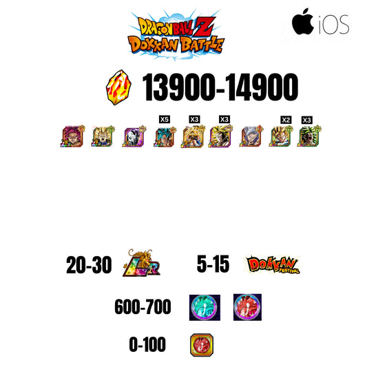 [GLOBAL][IOS] 13900-14900 STONES | GOKU SS4 | VEGETA SS3 | 9 CHARACTERS | 20-30 LR + 5-15 DOKKAN FESTIVAL | 600-700 ANNY COIN