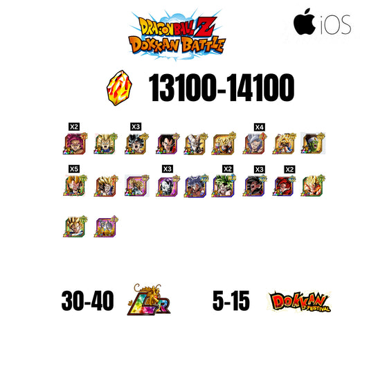 [GLOBAL][IOS] 13100-14100 STONES | GOKU SS4 | VEGETA SS3 | GOKU UI LR | VEGETA SS4 LR | 20 CHARACTERS | 30-40 LR + 5-15 DOKKAN FESTIVAL