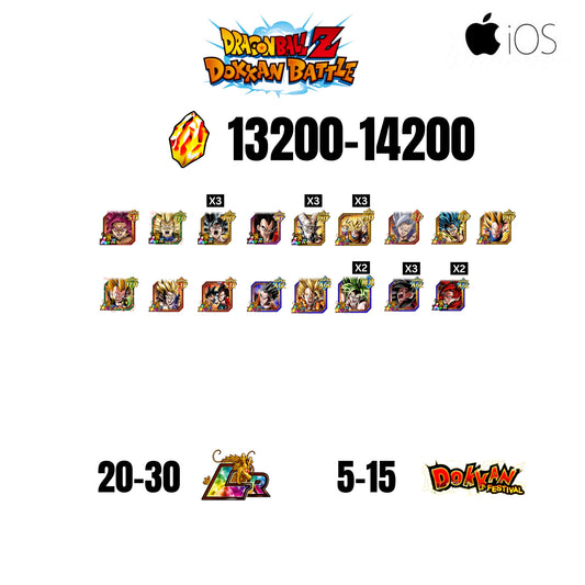 [GLOBAL][IOS] 13200-14200 STONES | GOKU SS4 | VEGETA SS3 | GOKU UI LR | VEGETA SS4 LR | 17 CHARACTERS | 20-30 LR + 5-15 DOKKAN FESTIVAL