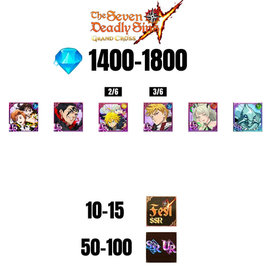 💎1800 GEMS💎6 CHARACTERS GUARANTEED🔥100 UR/SSR🌟15 FEST CHARACTERS🌟SEVEN DEADLY SINS GRAND CROSS GLOBAL/7DS