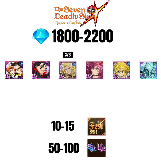 💎2200 GEMS💎6 CHARACTERS GUARANTEED🔥100 UR/SSR🌟15 FEST CHARACTERS🌟SEVEN DEADLY SINS GRAND CROSS GLOBAL/7DS
