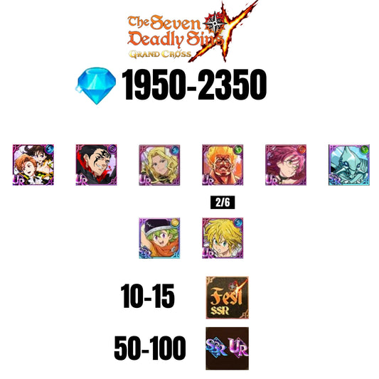 💎2350 GEMS💎8 CHARACTERS GUARANTEED🔥100 UR/SSR🌟15 FEST CHARACTERS🌟SEVEN DEADLY SINS GRAND CROSS GLOBAL/7DS