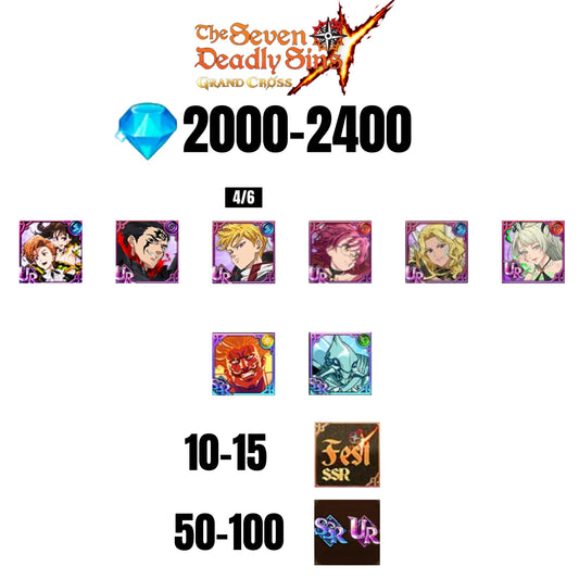 💎2400 GEMS💎8 CHARACTERS GUARANTEED🔥100 UR/SSR🌟15 FEST CHARACTERS🌟SEVEN DEADLY SINS GRAND CROSS GLOBAL/7DS
