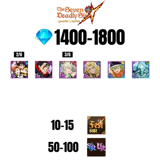 💎1800 GEMS💎6 CHARACTERS GUARANTEED🔥100 UR/SSR🌟15 FEST CHARACTERS🌟SEVEN DEADLY SINS GRAND CROSS GLOBAL/7DS