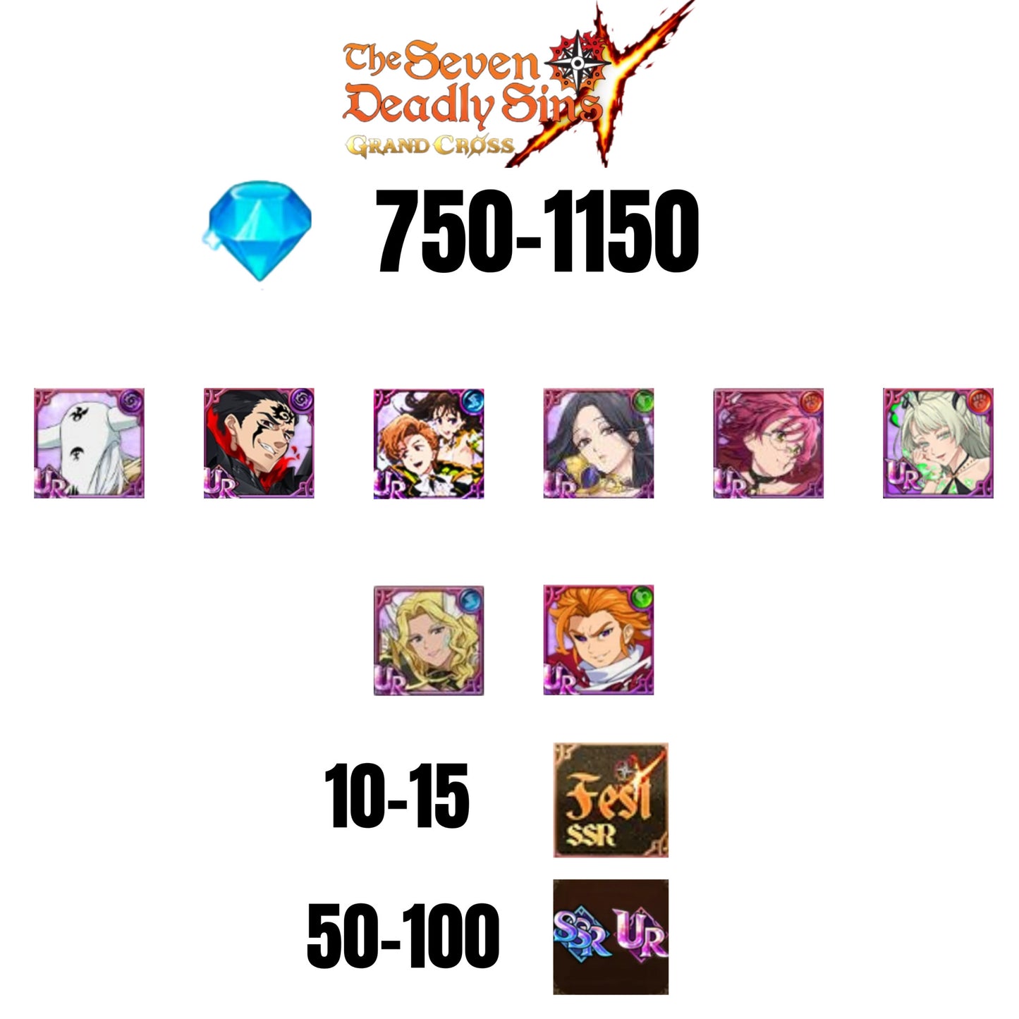 [GLOBAL] 750-1150 GEMS | ZELDRIS DEMON KING NEW | KING/DIANE | SKULD | MAEL DARK UR | SABUNAK UR | GOWTHER UR | THOR | ARTHUR UR | 10-15 FEST | 50-100 UR/SSR
