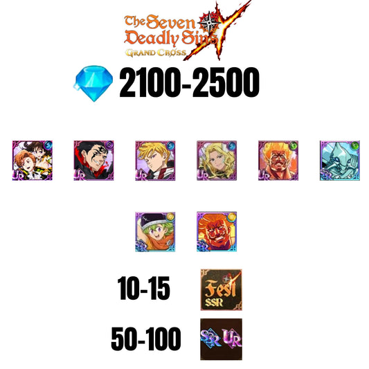 💎2500 GEMS💎8 CHARACTERS GUARANTEED🔥100 UR/SSR🌟15 FEST CHARACTERS🌟SEVEN DEADLY SINS GRAND CROSS GLOBAL/7DS