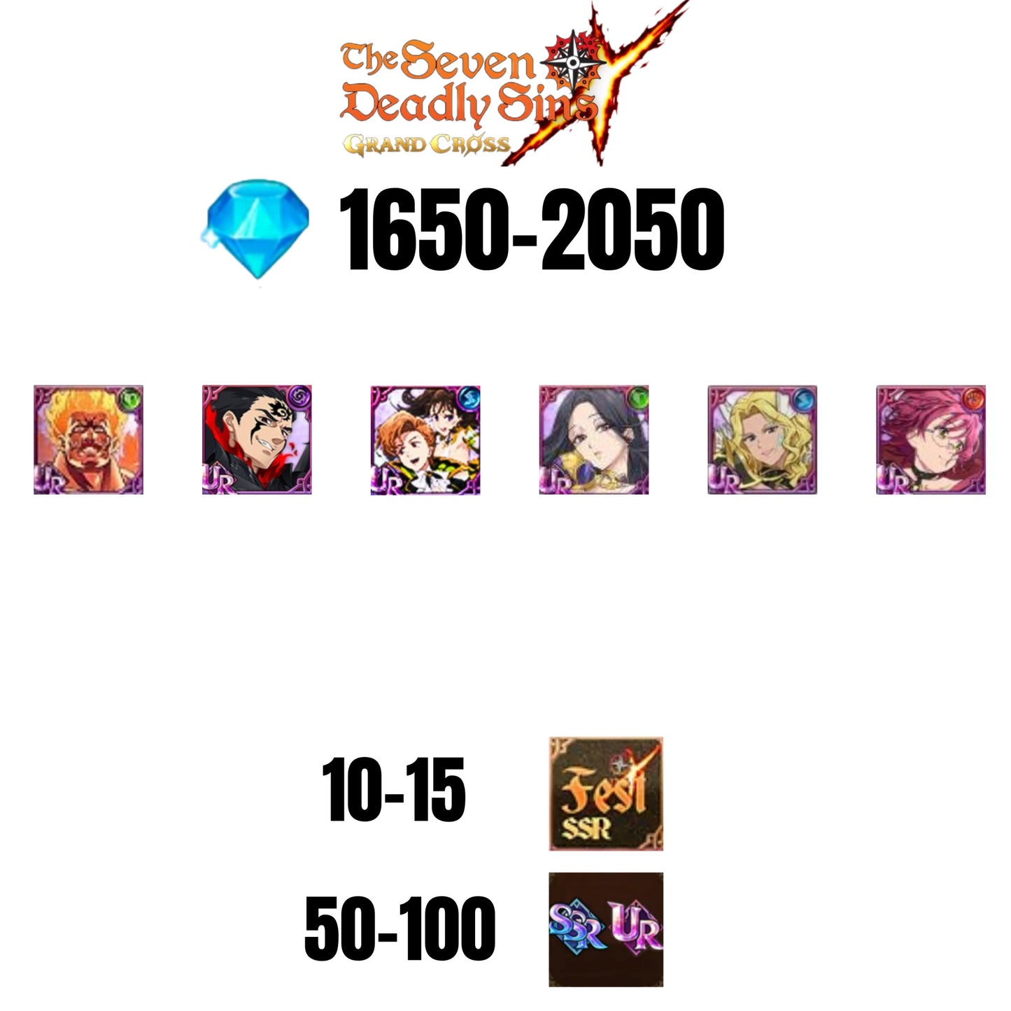 [GLOBAL] 1650-2050 GEMS | ZELDRIS DEMON KING NEW | KING/DIANE | SKULD | ESCANOR UR | THOR UR | GOWTHER UR | COCTYUS | 10-15 FEST | 50-100 UR/SSR