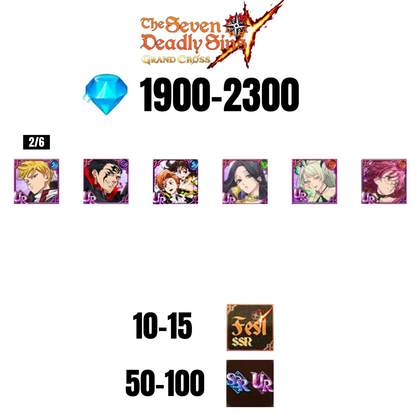 [GLOBAL] 1900-2300 GEMS | ZELDRIS DEMON KING NEW | KING/DIANE | SKULD | LANCELOT UR | SABUNAK UR | GOWTHER UR | COCTYUS | 10-15 FEST | 50-100 UR/SSR