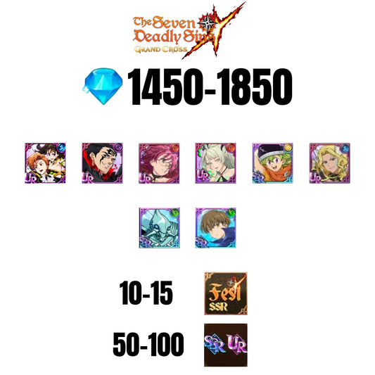 💎1850 GEMS💎8 CHARACTERS GUARANTEED🔥100 UR/SSR🌟15 FEST CHARACTERS🌟SEVEN DEADLY SINS GRAND CROSS GLOBAL/7DS