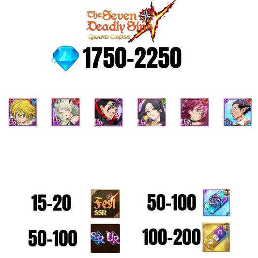 [GLOBAL] 1750-2250 GEMS | ZELDRIS DEMON KING NEW | SKULD | SABUNAK | GOWTHER UR| MELIODAS DEMON KING UR | DEMIURGE | COCTYUS | 15-20 FEST | 50-100 UR/SSR | 50-100 TICKET SSR