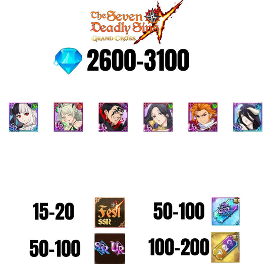 [GLOBAL] 2600-3100 GEMS | ZELDRIS DEMON KING NEW | SKULD | SABUNAK | ARTHUR UR | HELA GREEN | ALBEDO | COCTYUS | 15-20 FEST | 50-100 UR/SSR | 50-100 TICKET SSR