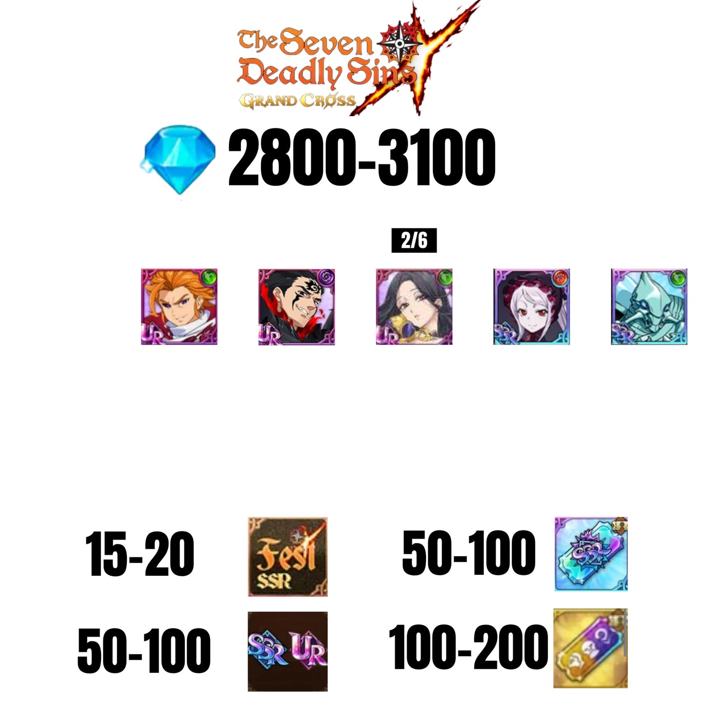 [GLOBAL] 2800-3100 GEMS | ZELDRIS DEMON KING NEW | SKULD | SHALLTEAR | ARTHUR UR | COCTYUS | 15-20 FEST | 50-100 UR/SSR | 50-100 TICKET SSR