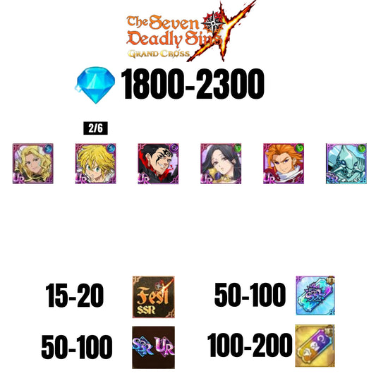 [GLOBAL] 1800-2300 GEMS | ZELDRIS DEMON KING NEW | SKULD | ARTHUR UR | LANCELOT | MELIODAS DEMON KING UR | THOR | COCTYUS | 15-20 FEST | 50-100 UR/SSR | 50-100 TICKET SSR