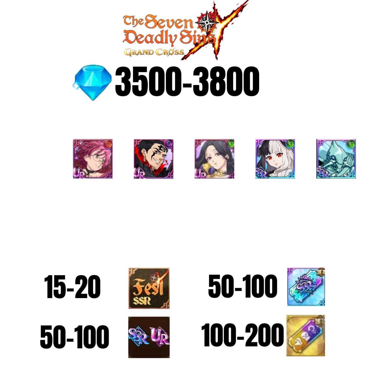 [GLOBAL] 3500-3800 GEMS | ZELDRIS DEMON KING NEW | SKULD | GOWTHER | HELA GREEN | COCTYUS | 15-20 FEST | 50-100 UR/SSR | 50-100 TICKET SSR