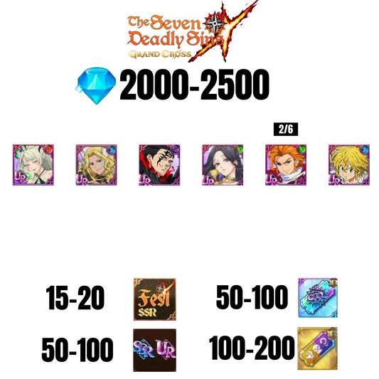 [GLOBAL] 2000-2500 GEMS | ZELDRIS DEMON KING NEW | SKULD | SABUNAK | ARTHUR UR| MELIODAS DEMON KING UR | THOR | COCTYUS | 15-20 FEST | 50-100 UR/SSR | 50-100 TICKET SSR