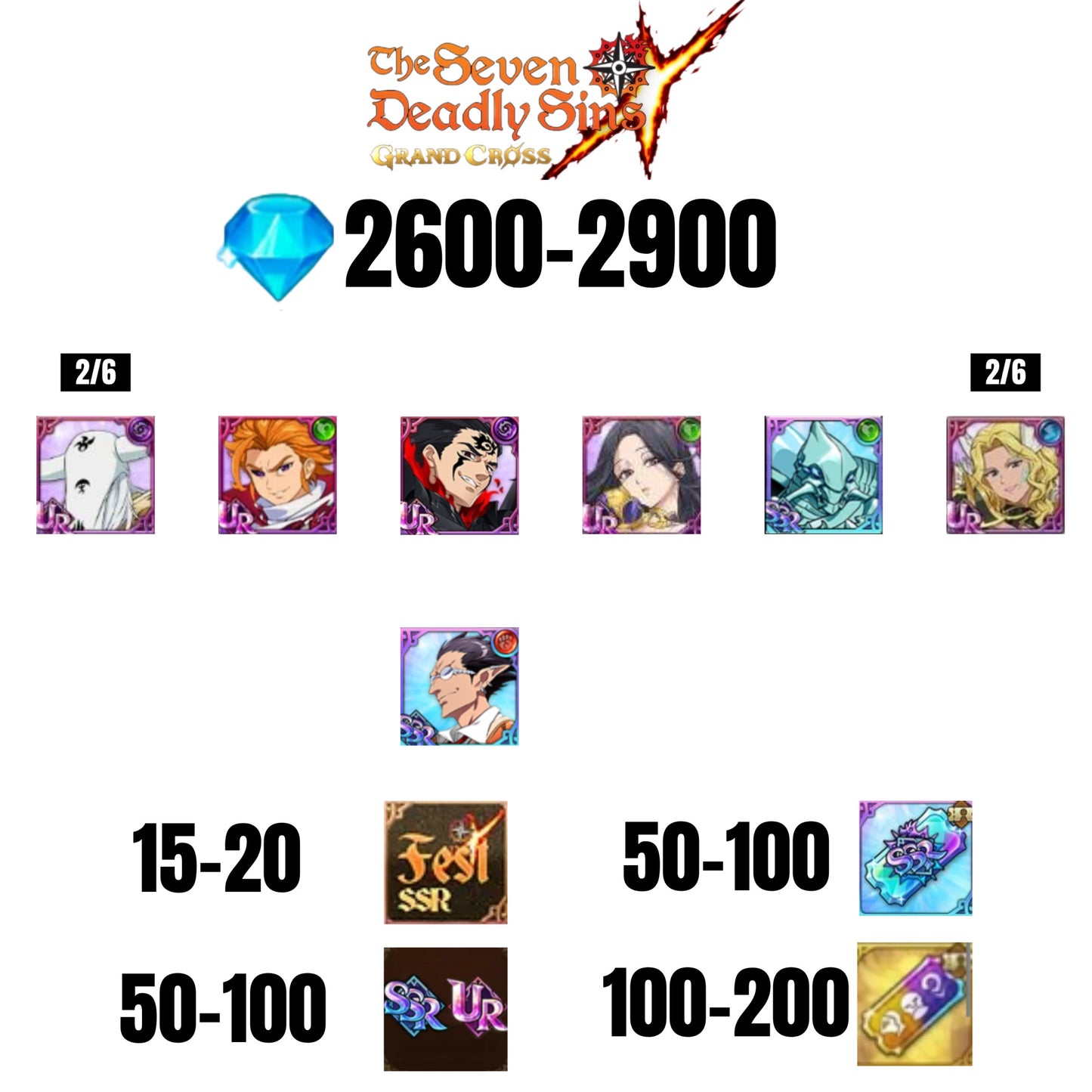[GLOBAL] 2600-2900 GEMS | ZELDRIS DEMON KING NEW | SKULD | LANCELOT | ARTHUR UR | MAEL DARK | THOR | DEMIURGE | COCTYUS | 15-20 FEST | 50-100 UR/SSR | 50-100 TICKET SSR