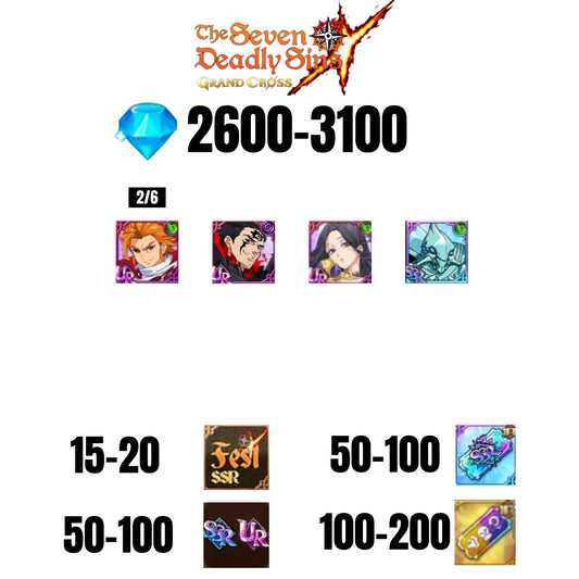 [GLOBAL] 2600-3100 GEMS | ZELDRIS DEMON KING NEW | SKULD | ARTHUR UR | COCTYUS | 15-20 FEST | 50-100 UR/SSR | 50-100 TICKET SSR