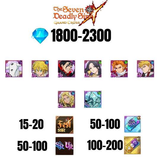 [GLOBAL] 1800-2300 GEMS | ZELDRIS DEMON KING NEW | SKULD | ARTHUR UR | THOR | LANCELOT | MELIODAS DEMON KING UR | MAEL DARK UR | COCTYUS | 15-20 FEST | 50-100 UR/SSR | 50-100 TICKET SSR