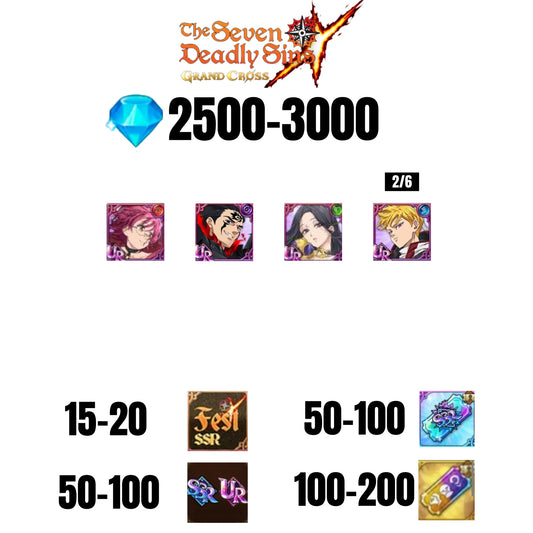 [GLOBAL] 2500-3000 GEMS | ZELDRIS DEMON KING NEW | SKULD | LANCELOT | GOWTHER UR | COCTYUS | 15-20 FEST | 50-100 UR/SSR | 50-100 TICKET SSR
