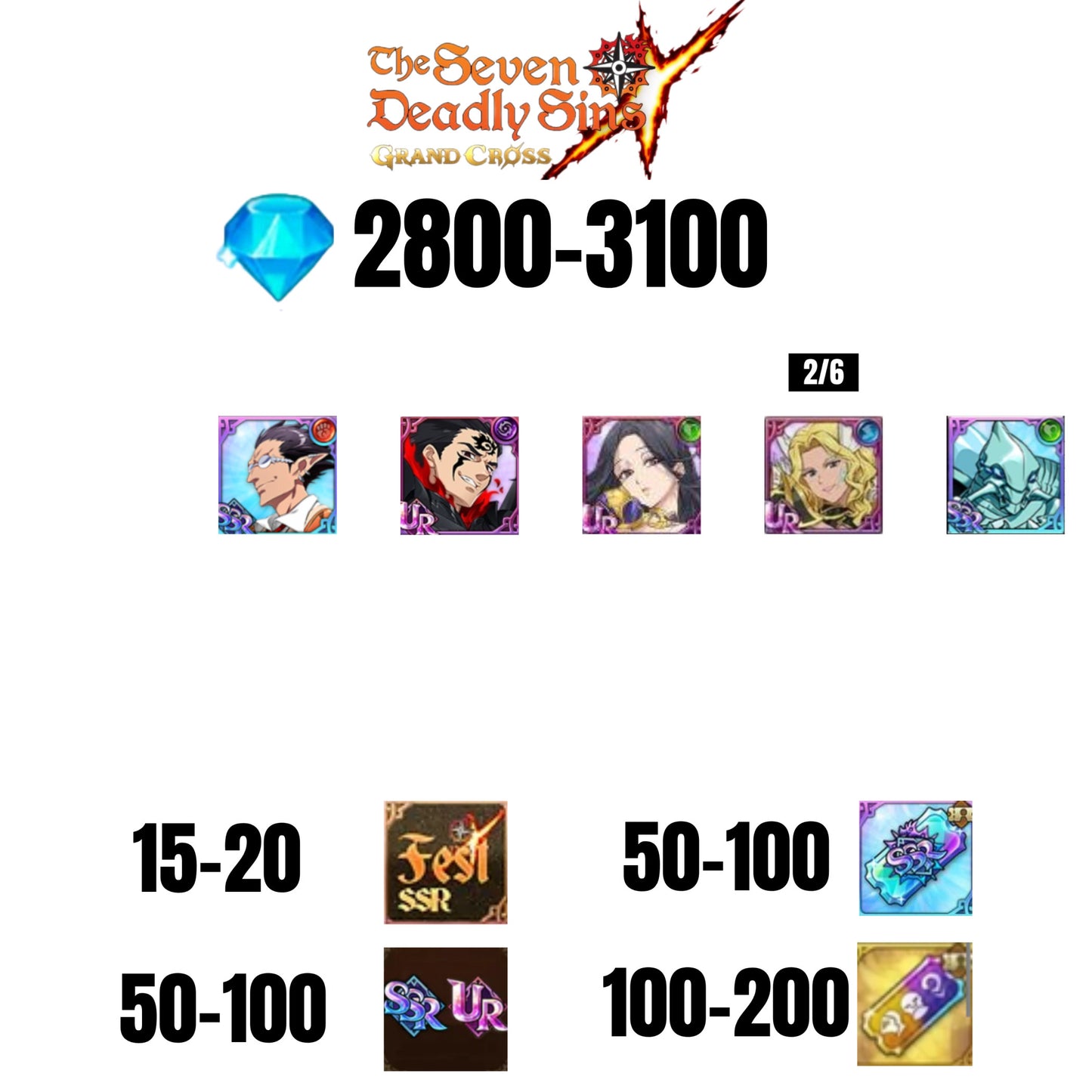 [GLOBAL] 2800-3100 GEMS | ZELDRIS DEMON KING NEW | SKULD | THOR | DEMIURGE | COCTYUS | 15-20 FEST | 50-100 UR/SSR | 50-100 TICKET SSR