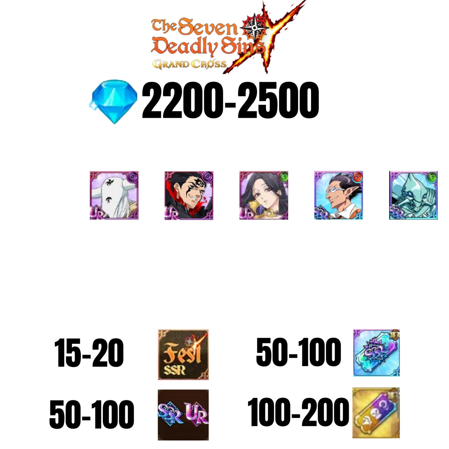 [GLOBAL] 2200-2500 GEMS | ZELDRIS DEMON KING NEW | SKULD | DEMIURGE | MAEL DARK | COCTYUS | 15-20 FEST | 50-100 UR/SSR | 50-100 TICKET SSR