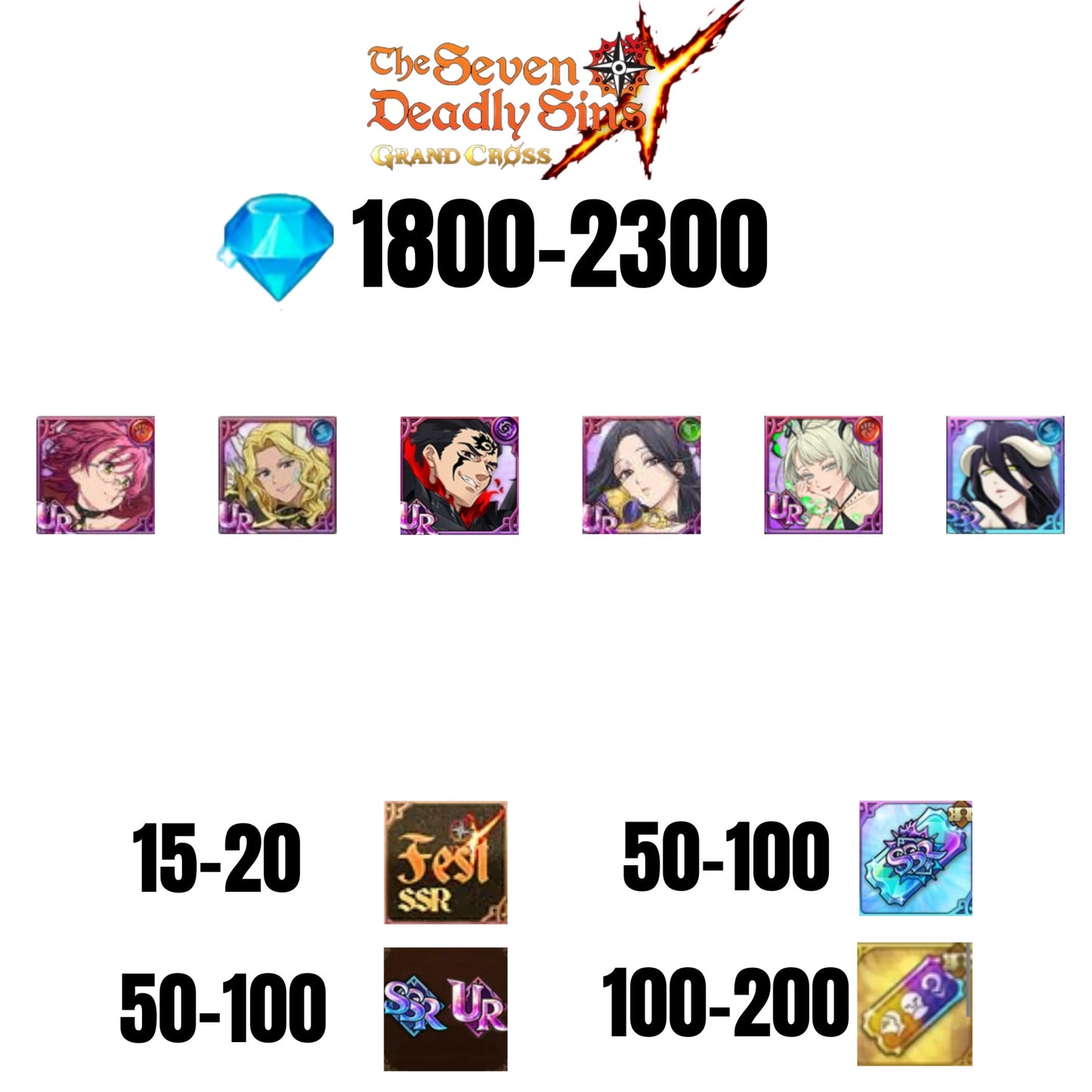 [GLOBAL] 1800-2300 GEMS | ZELDRIS DEMON KING NEW | SKULD | SABUNAK | GOWTHER UR | THOR | COCTYUS | 15-20 FEST | 50-100 UR/SSR | 50-100 TICKET SSR
