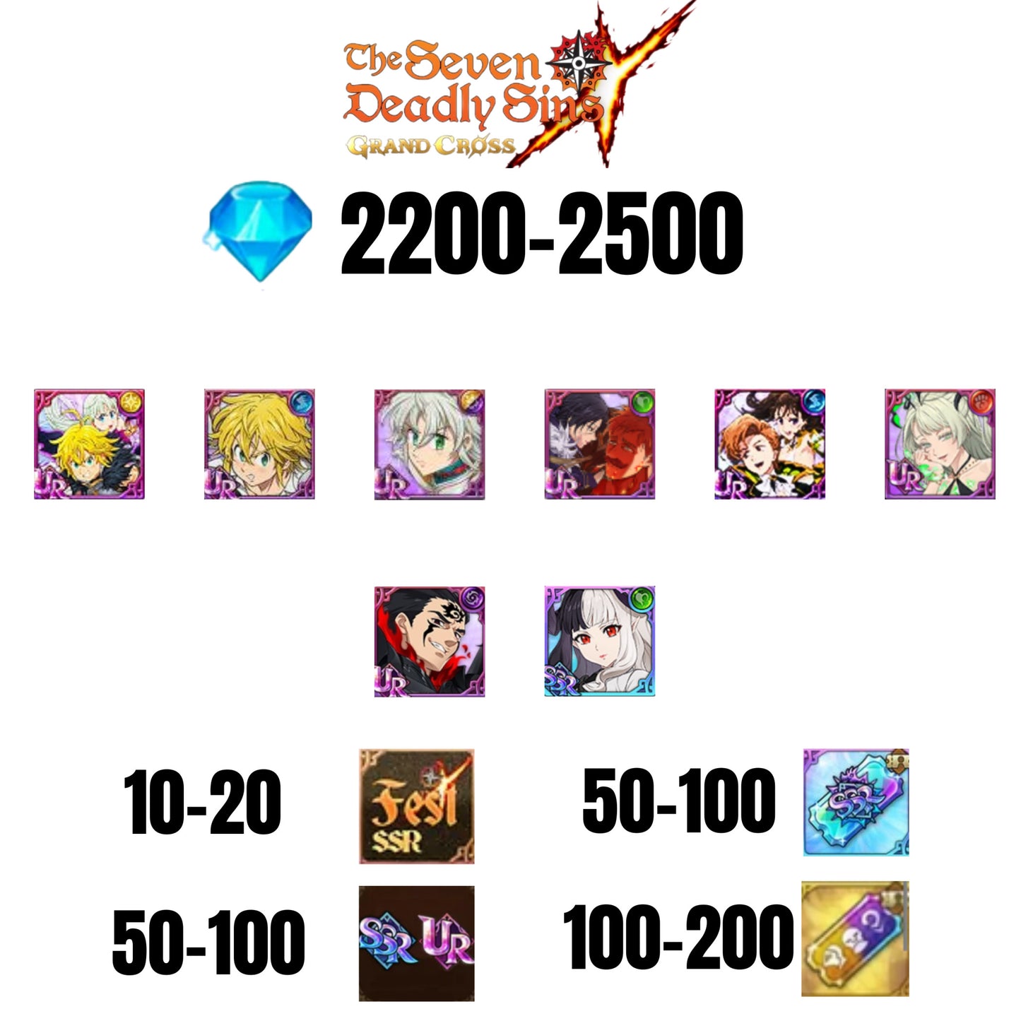 [GLOBAL] 2200-2500 GEMS | TRISTAN | ESCANOR/MERLIN | 7 FEST UR | 10-20 FEST SSR | 30-70 UR/SSR | 50-100 TICKET SSR