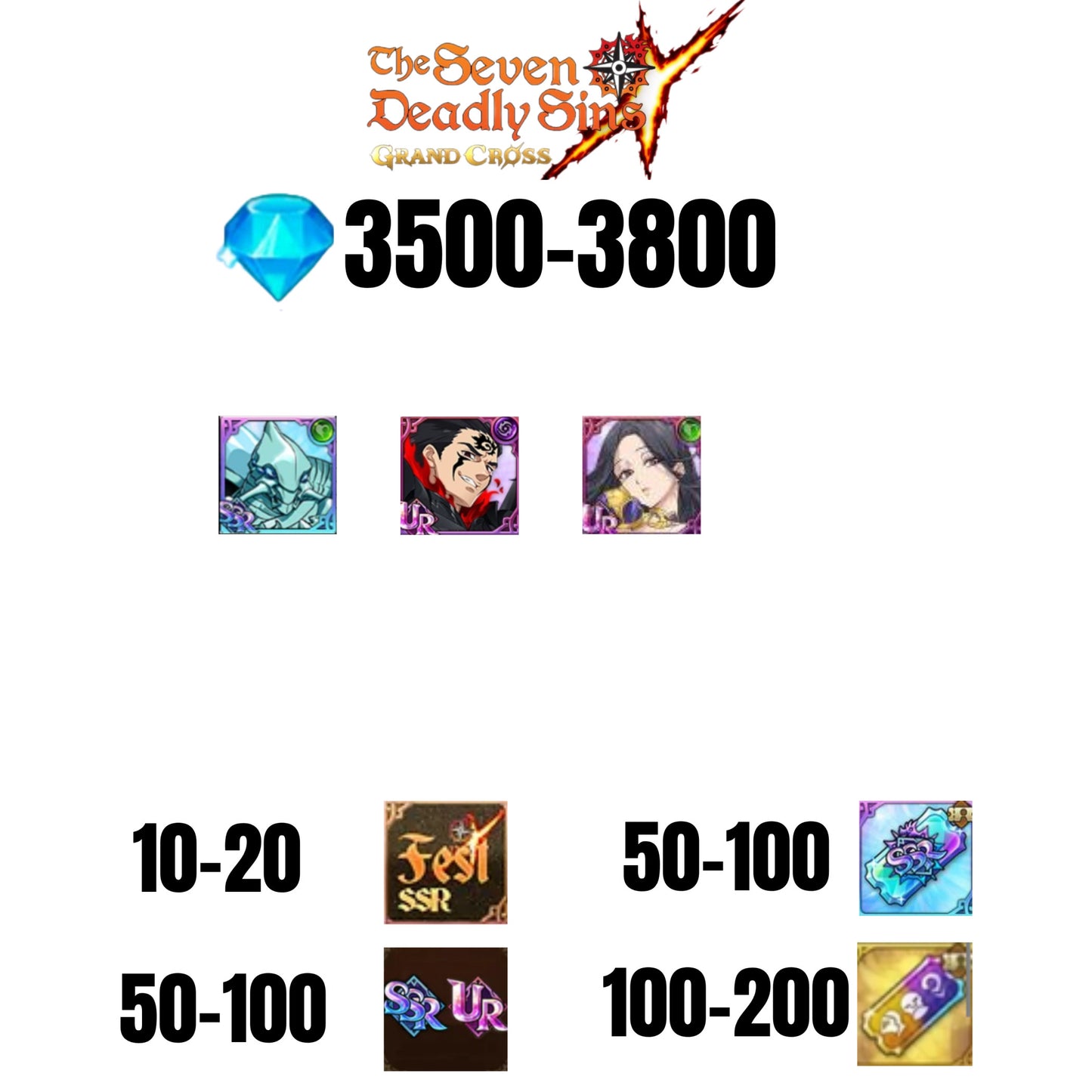 [GLOBAL] 3500-3800 GEMS | ZELDRIS DEMON KING NEW | SKULD | COCTYUS | 10-20 FEST | 30-70 UR/SSR | 50-100 TICKET SSR