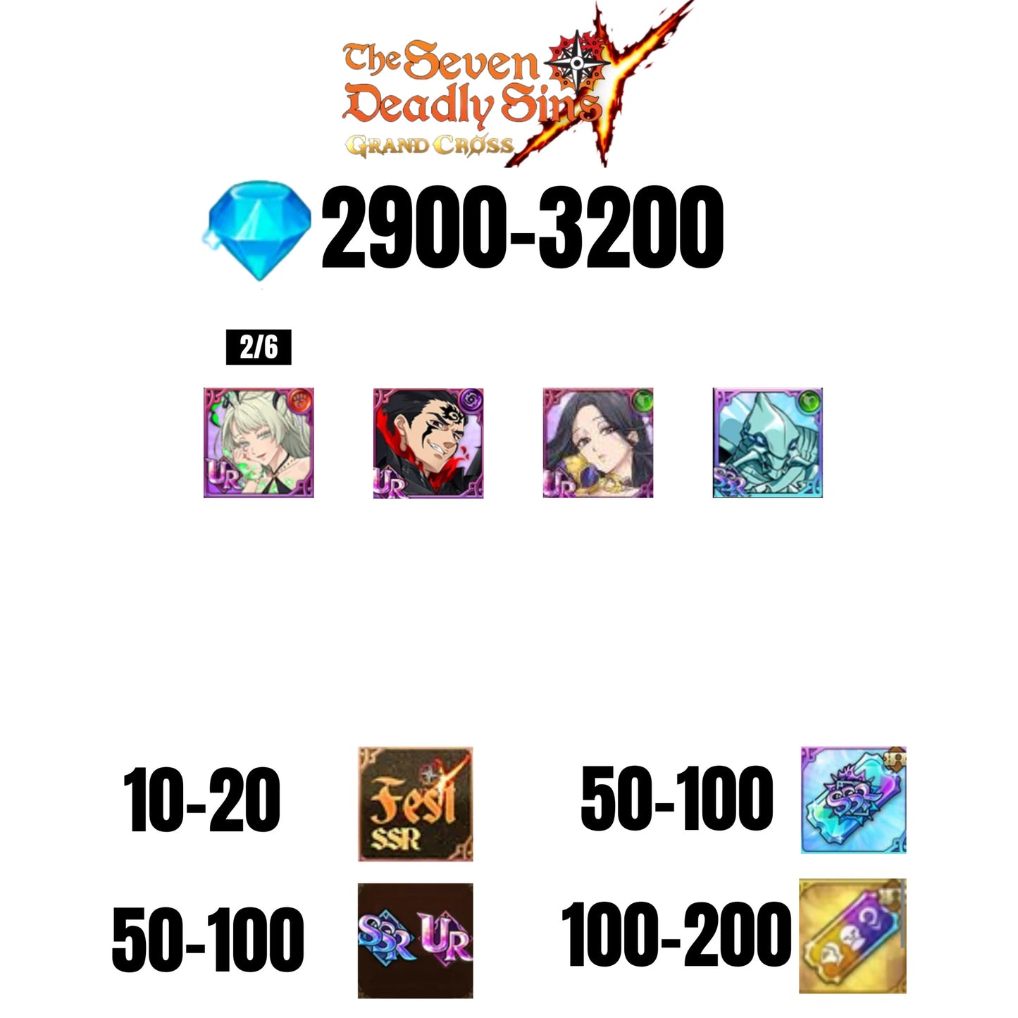 [GLOBAL] 2900-3200 GEMS | ZELDRIS DEMON KING NEW | SKULD | SABUNAK | COCTYUS | 10-20 FEST | 30-70 UR/SSR | 50-100 TICKET SSR