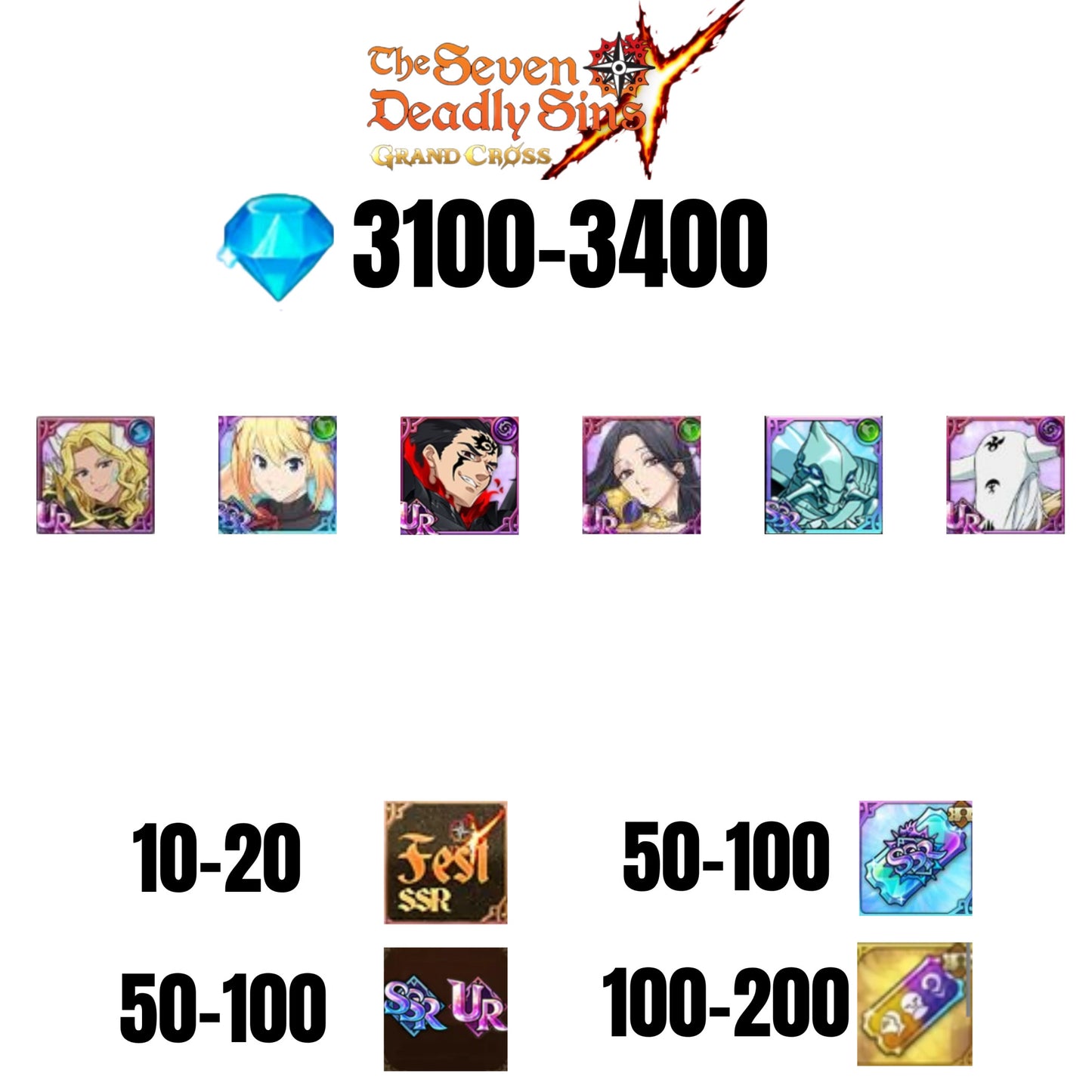 [GLOBAL] 3100-3400 GEMS | ZELDRIS DEMON KING NEW | SKULD | ARTHUR | DARKNESS | THOR | MAEL DARK | COCTYUS | 10-20 FEST | 30-70 UR/SSR | 50-100 TICKET SSR
