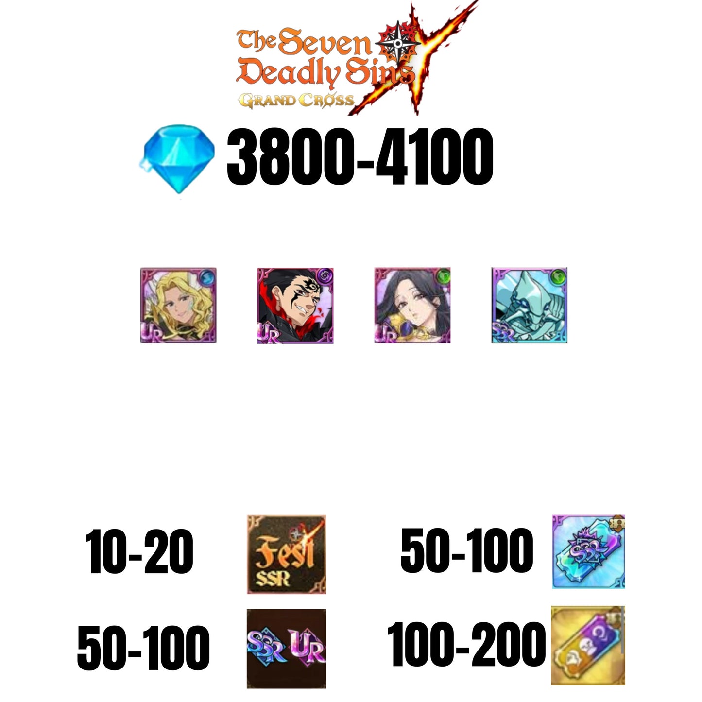 [GLOBAL] 3800-4100 GEMS | ZELDRIS DEMON KING NEW | SKULD | THOR | COCTYUS | 10-20 FEST | 30-70 UR/SSR | 50-100 TICKET SSR
