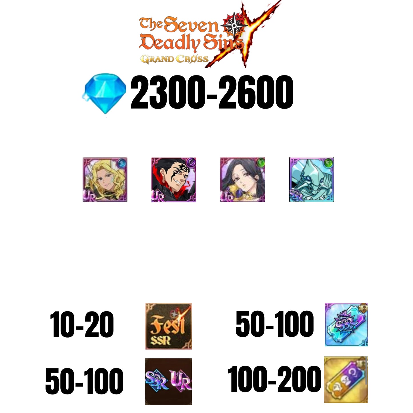 [GLOBAL] 2300-2600 GEMS | ZELDRIS DEMON KING NEW | SKULD | THOR | COCTYUS | 10-20 FEST | 30-70 UR/SSR | 50-100 TICKET SSR