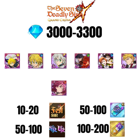 [GLOBAL] 3000-3300 GEMS | TRISTAN | ESCANOR/MERLIN | 7 FEST UR | 10-20 FEST SSR | 30-70 UR/SSR | 50-100 TICKET SSR