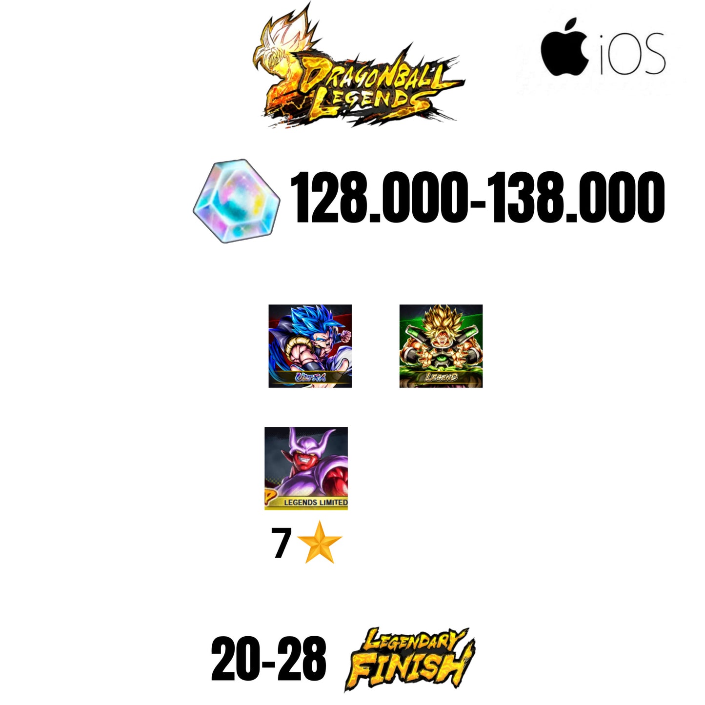 [GLOBAL][IOS] 128.000-138.000 CC | GOGETA ULTRA | BROLY LEGEND | 3 CHARACTERS | 20-28 LF